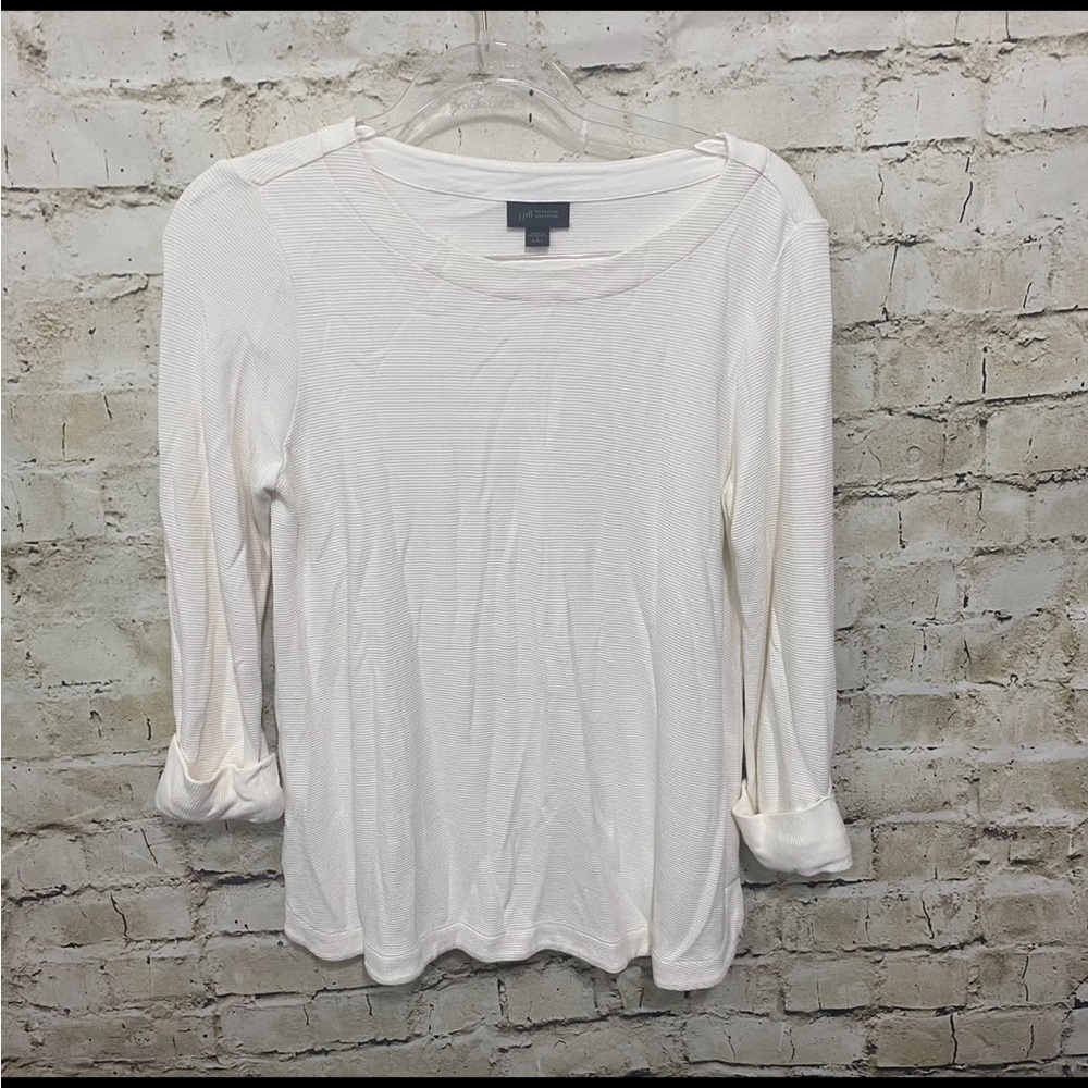 J Jill Ivory Wearever Collection Textured Cuffed 3/4 Sleeve Top